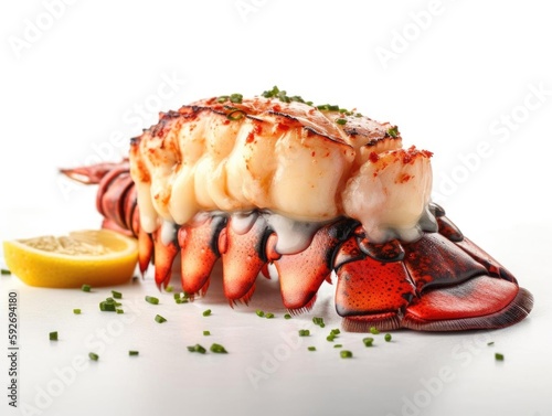 A Close-Up of a Perfectly Cooked Lobster Tail, Sitting on the Top Right.
