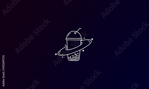 Logo shaped like a cup of boba drink with a planet drink theme