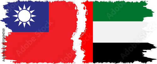 United Arab Emirates and Taiwan grunge flags connection vector