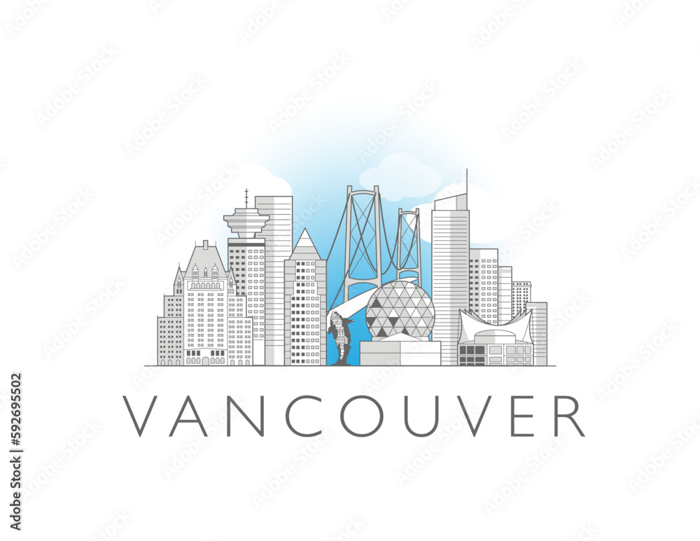 Vancouver cityscape line art style vector illustration