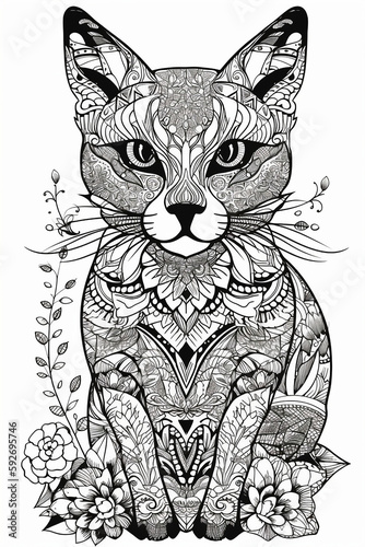 cat coloring page or tattoo © Andrii Yablonskyi
