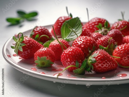 Close-up of Juicy Ripe Strawberries in Bottom Left Arrangement.