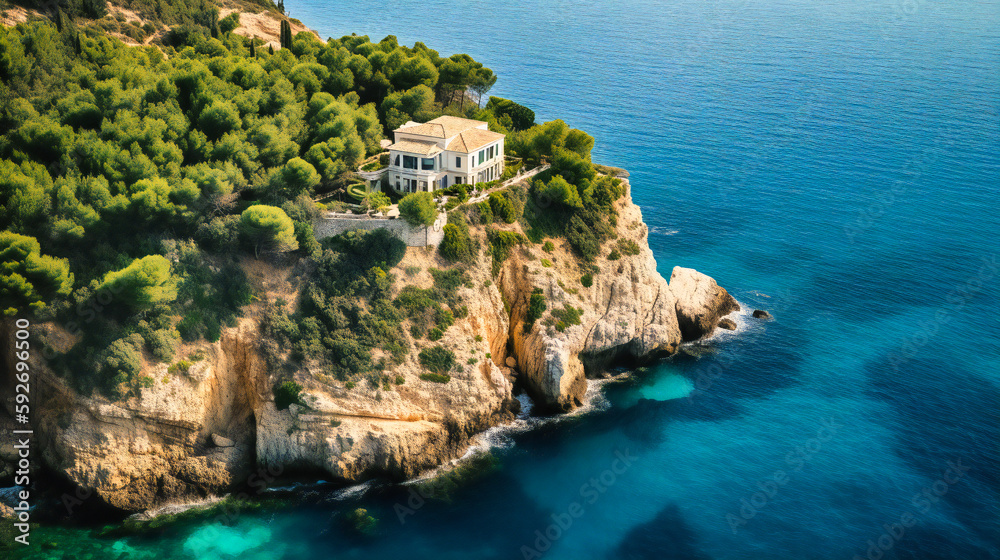 A captivating image of a luxurious summer villa, offering unparalleled ocean views and an exclusive getaway experience