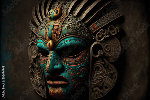 Ilustración de una máscara tribal indígena. Generative AI © Enrique Micaelo 
