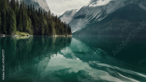 Beautiful mountain reflection on the water. Generative AI