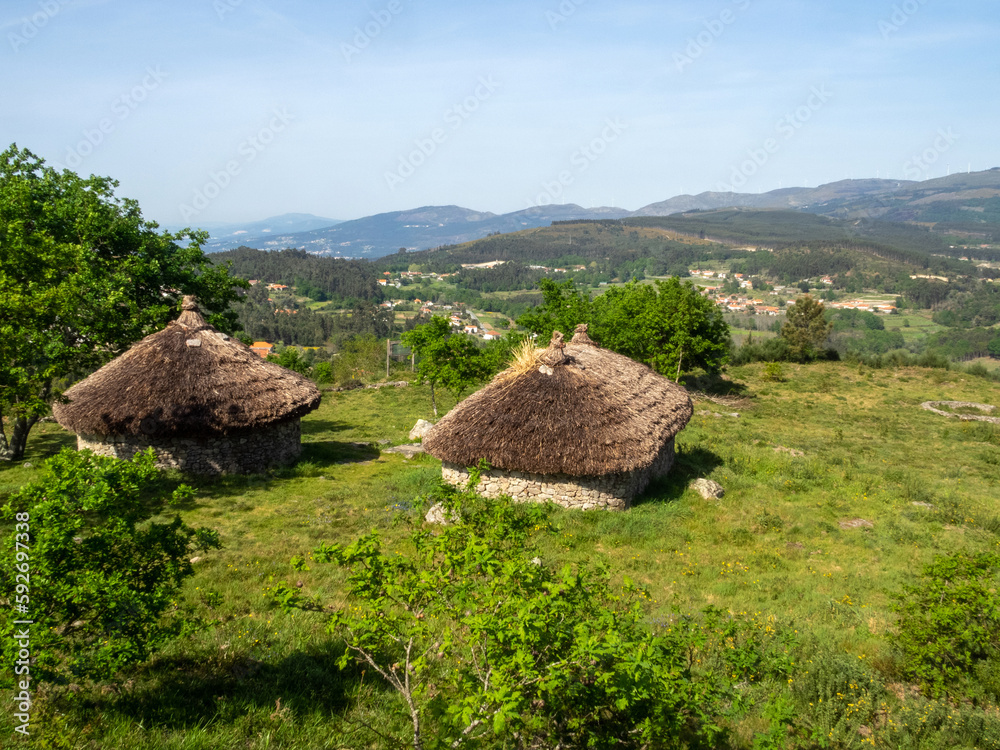 Fortified city of Cossourado (5th to 2nd centuries BC). He belonged to the so-called castro culture. They have rebuilt two houses of the time. Paredes de Coura, Viana do Castelo, Portugal.