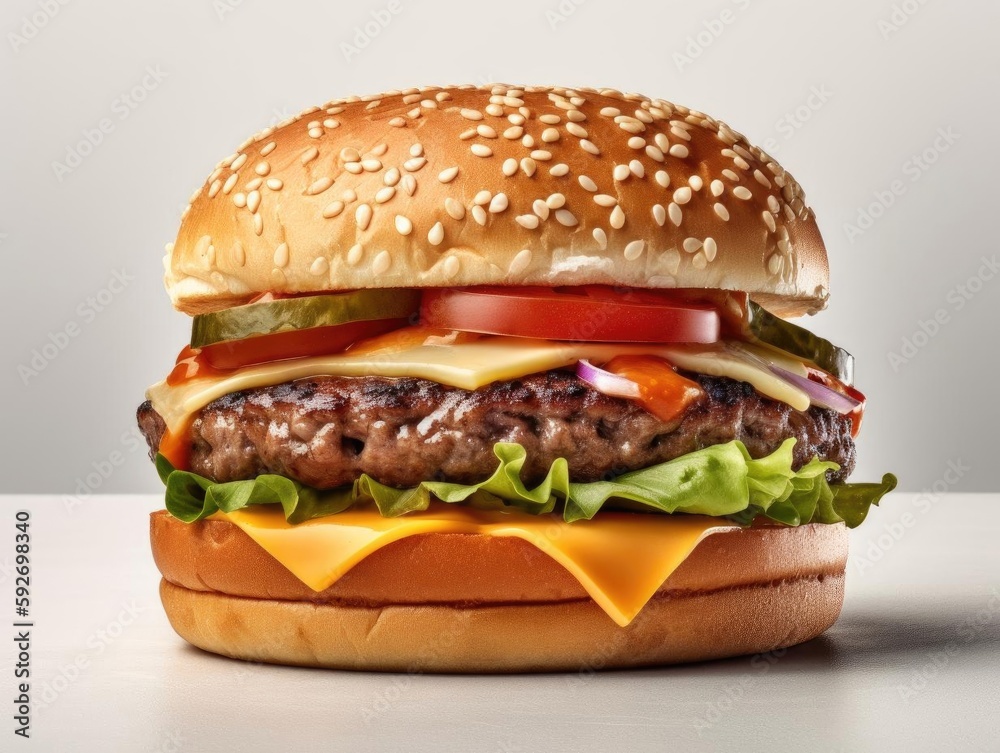Mouth-watering hamburger shot with all the fixings. Mouth-watering hamburger shot with all the fixings.