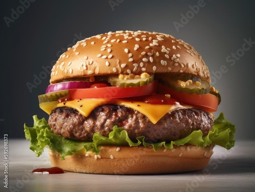 Mouth-watering hamburger image with all the fixings.