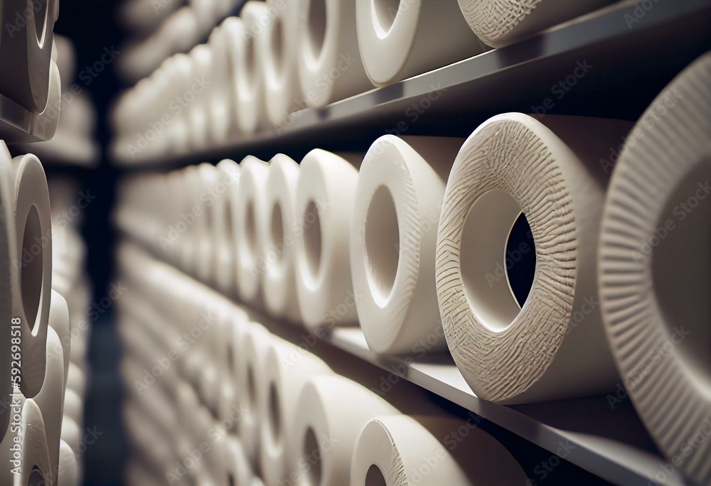 Empty shelves of toilet paper rolls in supermarket store due to China