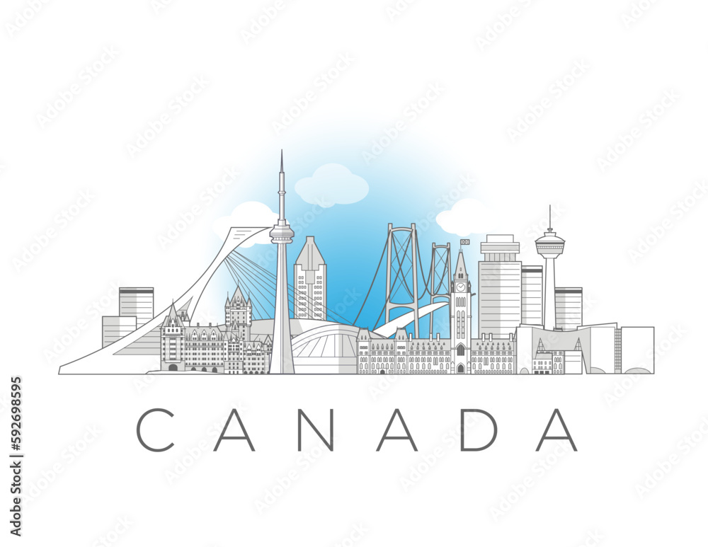 Canada cityscape line art style vector illustration