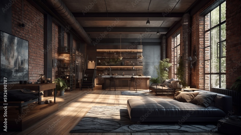 Modern Luxury Home Interior Background with Lots of Plants, Lofi Interior Generative AI