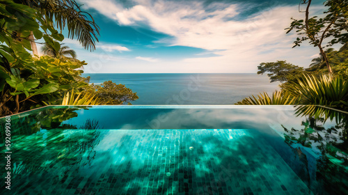 An enchanting image of a luxurious infinity pool  providing a tranquil and indulgent setting for an unforgettable summer retreat