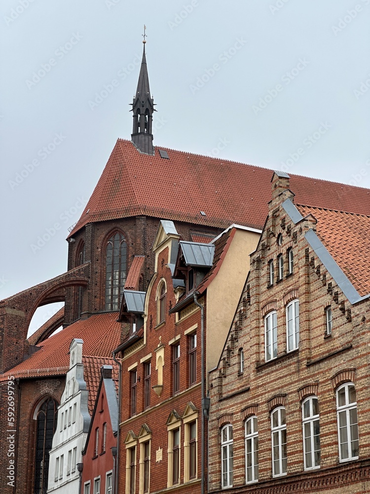 Low angle view of Hanseatic buildings in Wismar Low angle view of Hanseatic buildings in Wismar