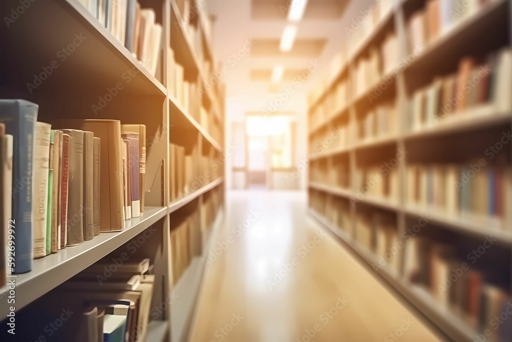 library shelves with books. Generative AI library shelves with books. Generative AI
