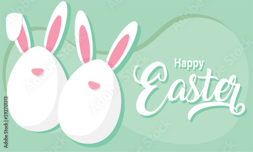 Pair of white easter eggs with rabbit ears Happy easter Vector