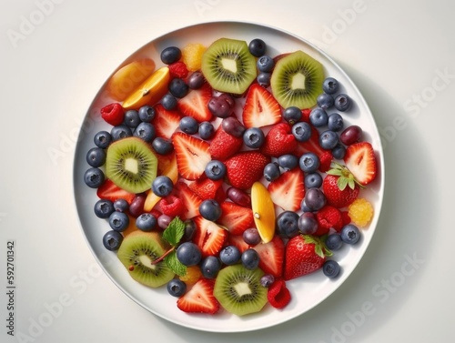 Colorful Fruits Plate Viewed from Above  Succulent and Tempting.