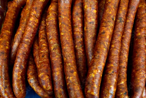 Closeup shot of the group of tasty sausages