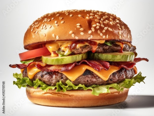 Dropdown Cheeseburger with Lettuce and Tomato.