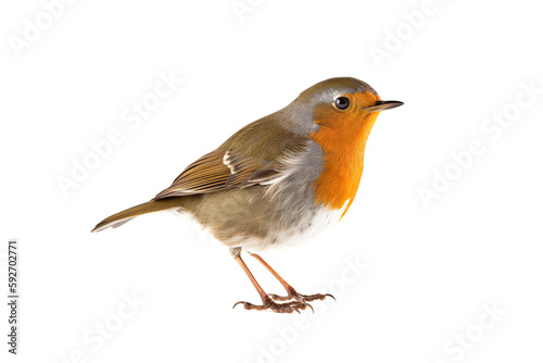Robin on a white backgound. Small bird. Generative AI © Gelpi