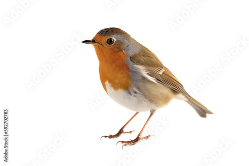 Robin on a white backgound. Small bird. Generative AI