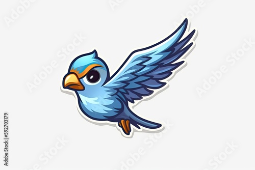 Cute Cartoon Blue Bird Sticker. Generative AI