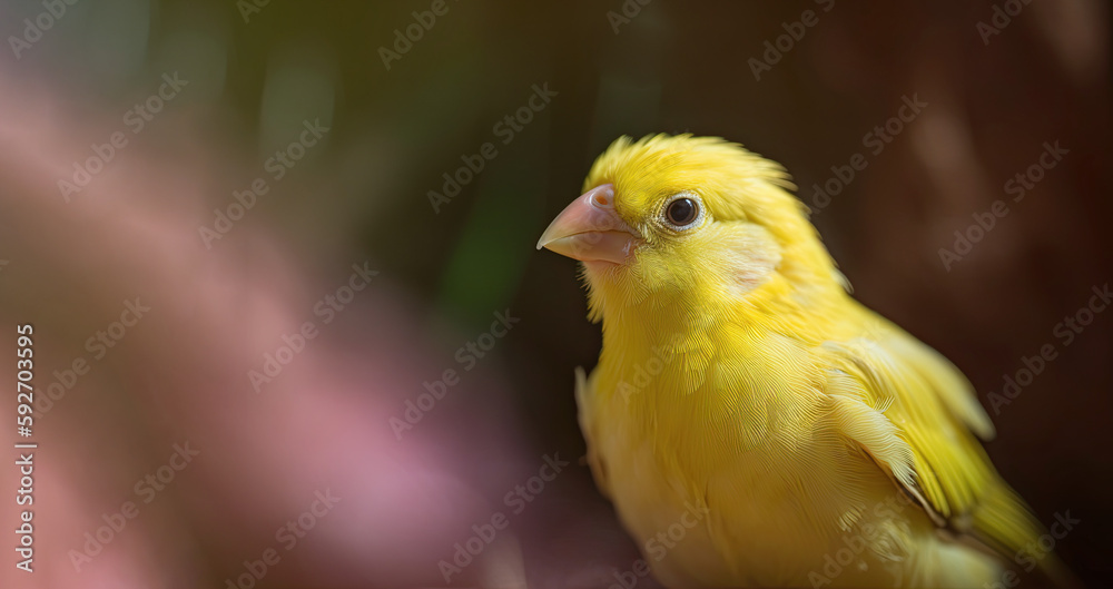 Gorgeous yellow canary on a dark natural background. Generative AI