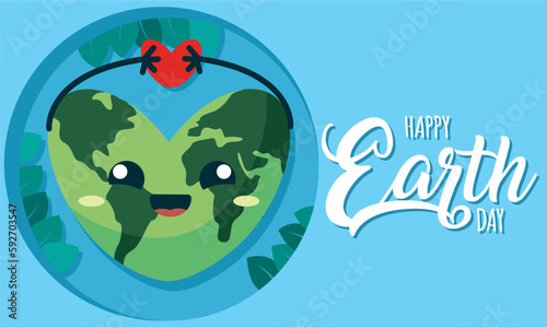 Earth day poster Planet cartoon kawaii Vector