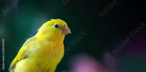 Gorgeous yellow canary on a dark natural background. Generative AI