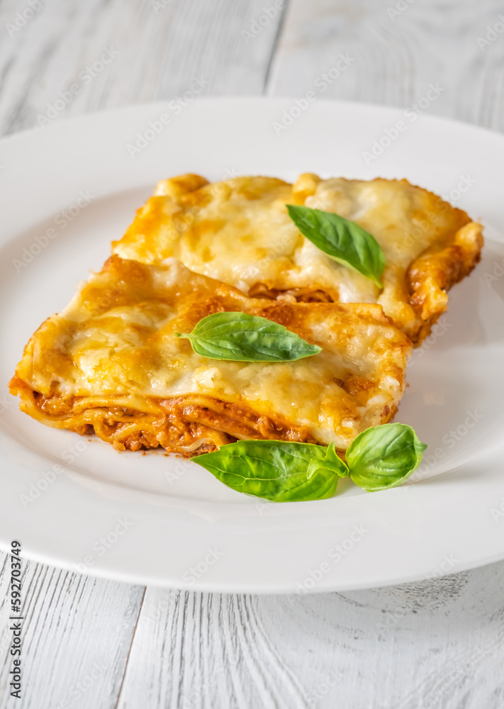 Portion of lasagna