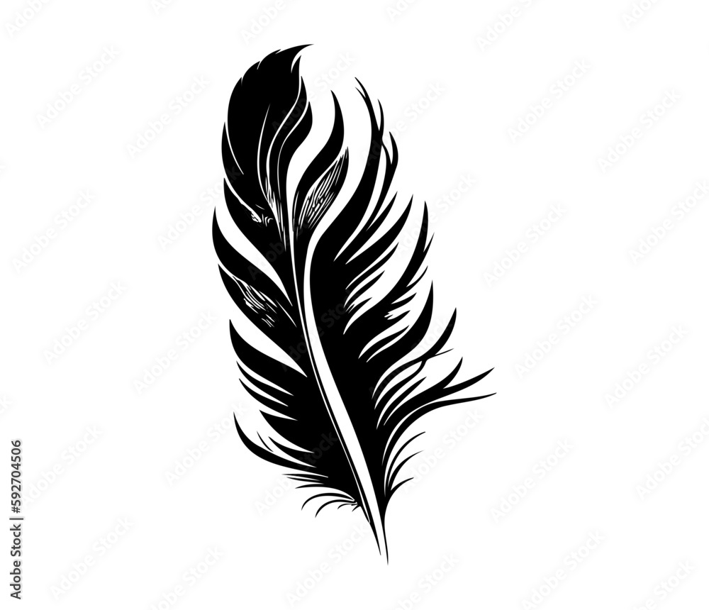 Obraz premium Fluffy Feather Silhouette, bird feathers simple style vector image.
