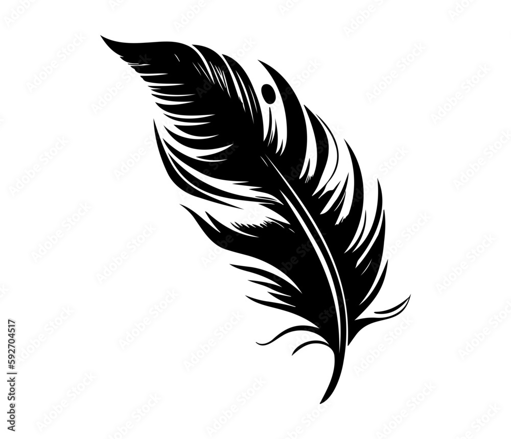 Obraz premium Fluffy Feather Silhouette, bird feathers simple style vector image.