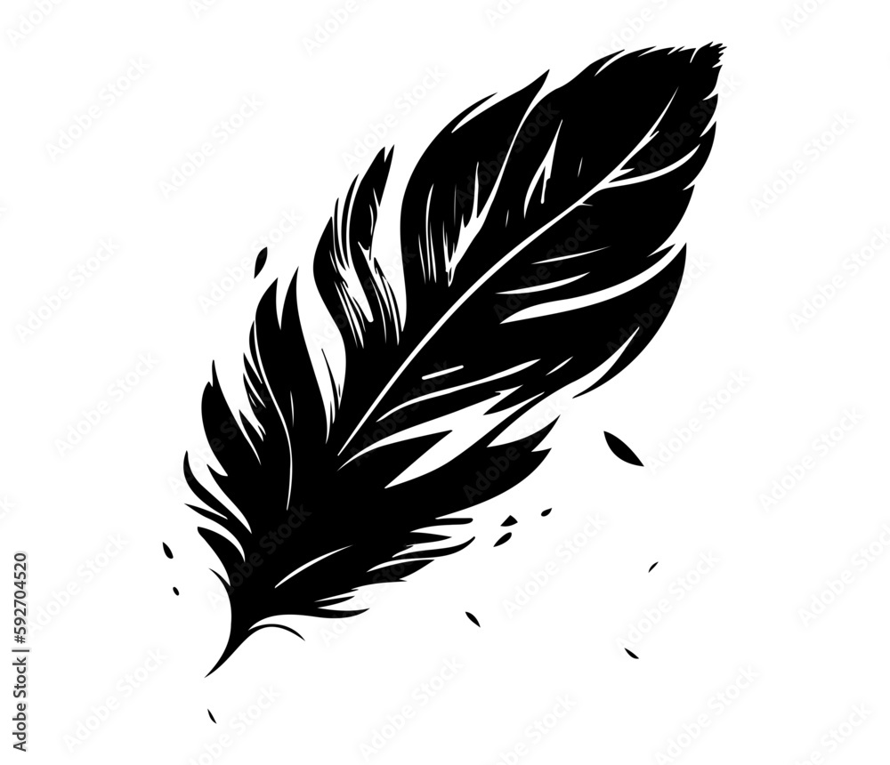 Obraz premium Fluffy Feather Silhouette, bird feathers simple style vector image.