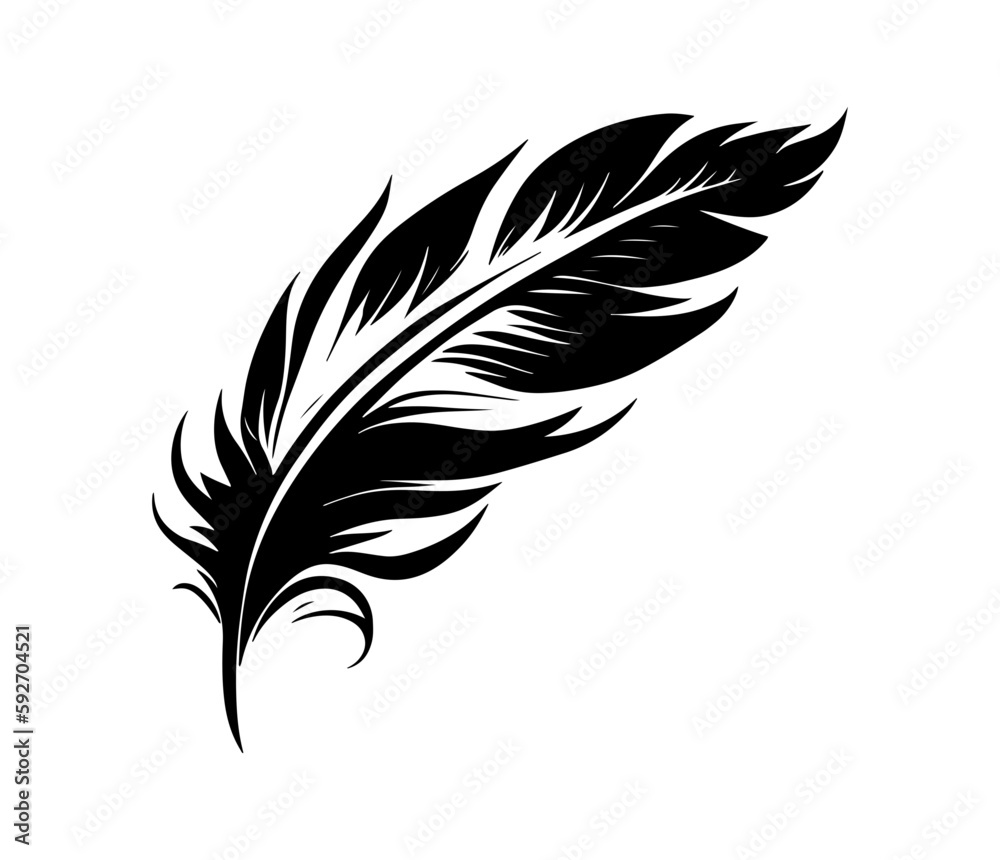Obraz premium Fluffy Feather Silhouette, bird feathers simple style vector image.