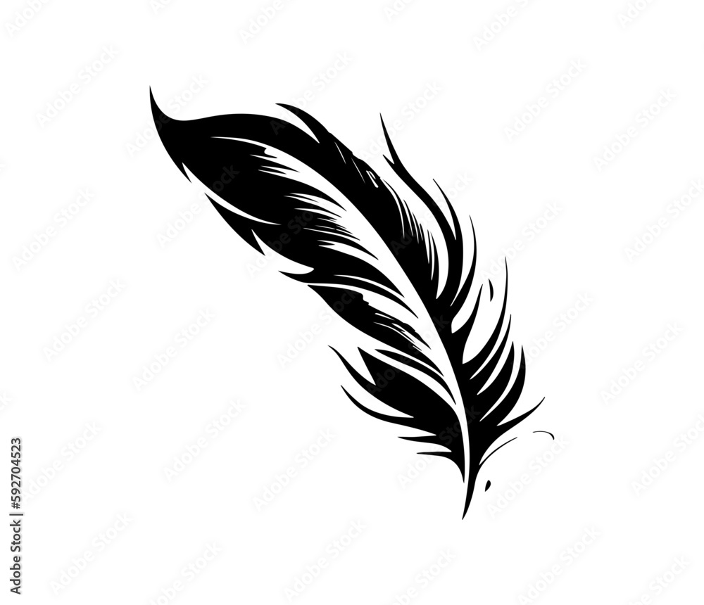 Obraz premium Fluffy Feather Silhouette, bird feathers simple style vector image.