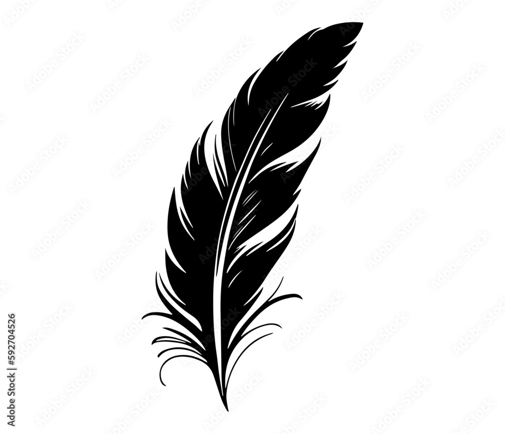 Fototapeta premium Fluffy Feather Silhouette, bird feathers simple style vector image.