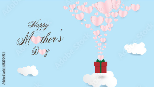 Happy Mother's day  with  elements and gift box on blue sky