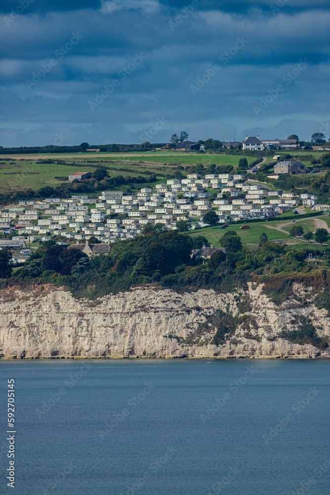 Vertical shot of the Caravan Park near the village of Beer, East Devon, UK