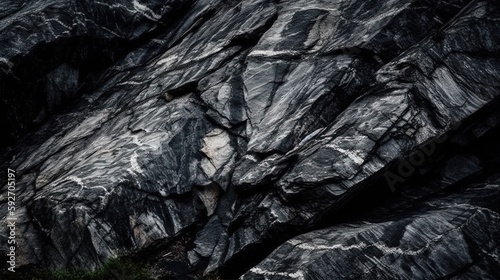 Black and white background. Volumetric black stone background. 3d effect. Rock texture. Granite mountain texture. Close-up