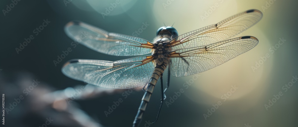 Close-up view of the delicate and intricate textures on the wings of a dragonfly. Generative AI Close-up view of the delicate and intricate textures on the wings of a dragonfly. Generative AI