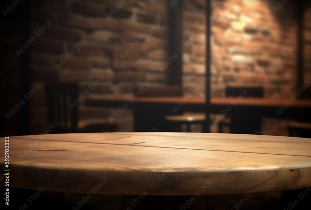 Table and chairs in a bar, blur bar background, studio lighting. Created using generative AI Table and chairs in a bar, blur bar background, studio lighting. Created using generative AI