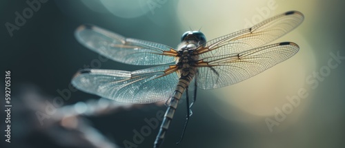 Close-up view of the delicate and intricate textures on the wings of a dragonfly. Generative AI © ColdFire