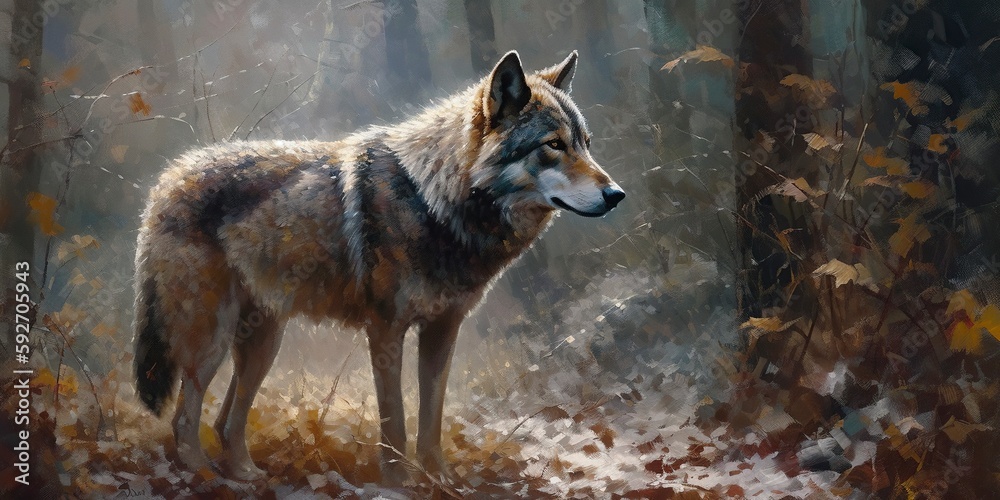 Wolf in the Forest, Generative AI, Illustration