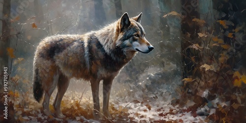 Wolf in the Forest, Generative AI, Illustration