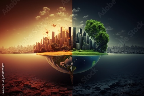 Fototapete Global warming and climate change concept. Generative AI