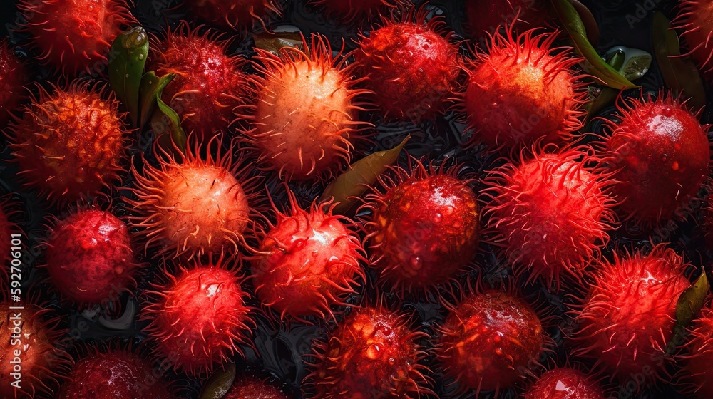 Fresh Rambutan background with water drops. Close up Fresh Rambutan background with water drops. Close up