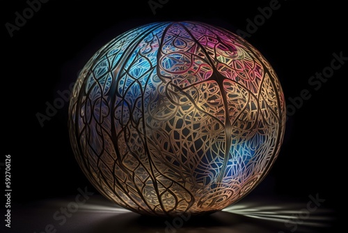 A luminescent sphere, perhaps an aura, cocoon, chakra, broadcasting intricate patterns Each pattern revealing the frequency signature of a person's consciousness or state of being. Generative AI