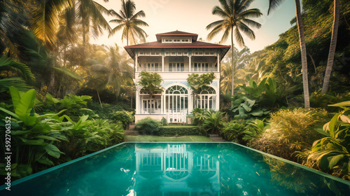 A spectacular image of a luxurious villa nestled in a tropical paradise, offering the perfect secluded summer retreat © Nilima