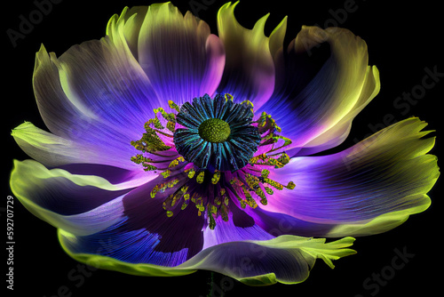 a close up of flower with black background. generative ai.
