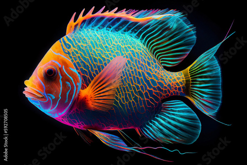 a close up of fish with colorful in the water. generative ai.