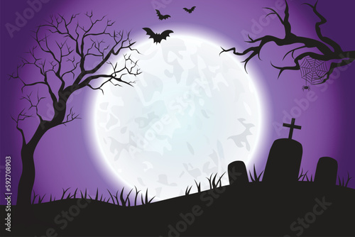 Halloween Spooky Purple Night Scene Horizontal Background 1